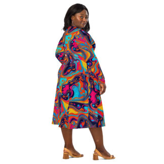 psychedelic  long sleeve midi dress